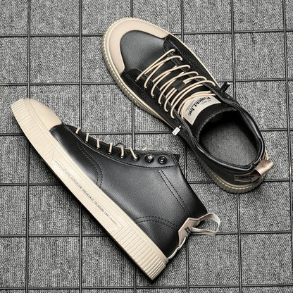 Hoge Herensneakers van Leer| Leren Veterschoenen met Antislip Ontwerp | Casual Stijlvolle Schoenen