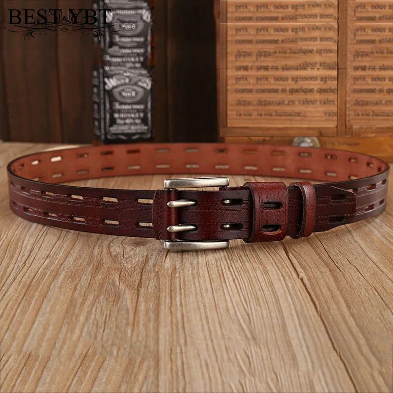 Echt Lederen Riem voor Mannen met Dubbele Gesp | Vintage Cowboy Stijl voor Jeans