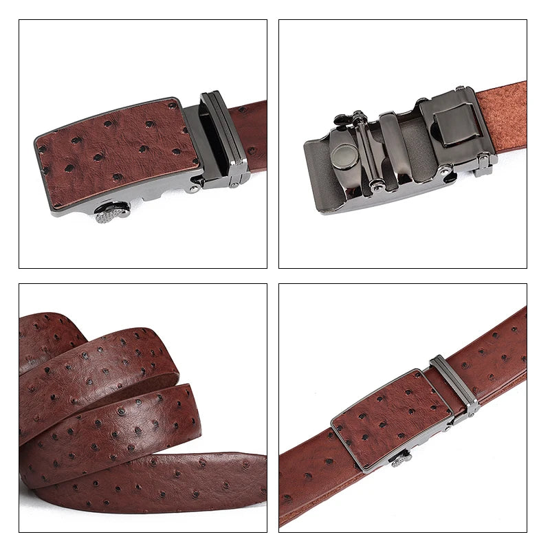 Luxe Leren Riem voor Mannen met Struisvogelprint | Automatische Gesp, Uniek Ontwerp