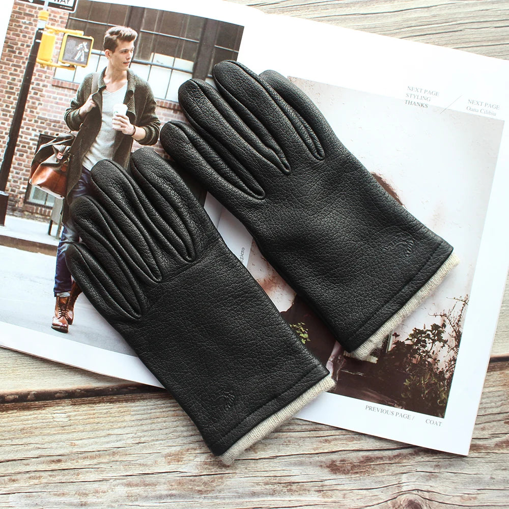 Retro Leren Winterhandschoenen Heren | Gevoerd voor Fietsen en Rijden