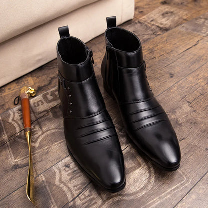 Britse Stijl Leren Enkellaarzen voor Mannen | PU Leren Boots | Bruiloft en Zakelijk