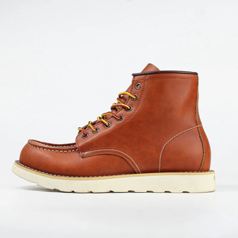 Amerikaanse Leren Enkelboots voor Mannen | Casual Veterschoenen van Crazy Horse Leer | Vintage Werklaarzen