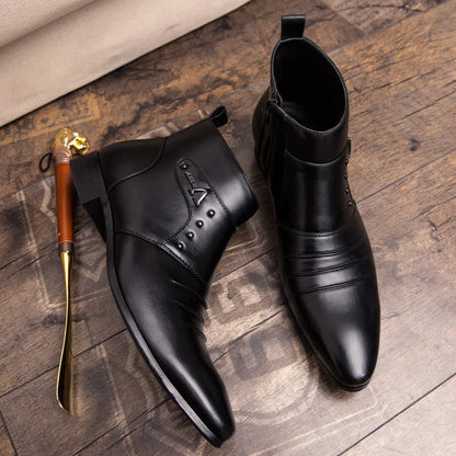 Britse Stijl Leren Enkellaarzen voor Mannen | PU Leren Boots | Bruiloft en Zakelijk