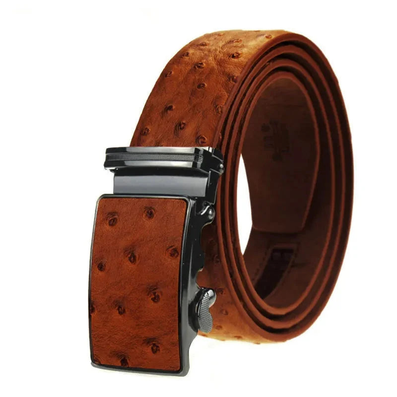 Luxe Leren Riem voor Mannen met Struisvogelprint | Automatische Gesp, Uniek Ontwerp