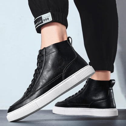 Hoge Herensneakers van Leer | Casual Leren Sneakers voor Lente en Herfst | Mode Hoge Top Herenschoenen