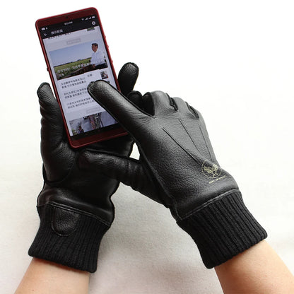 Heren Winterhandschoenen van Echt Hertenleer | Touchscreen Compatibel | Gevoerd met Fleece