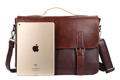 Vintage Leren Laptoptas Heren | Retro Business Aktetas voor Werk | Crazy Horse Leer 15"