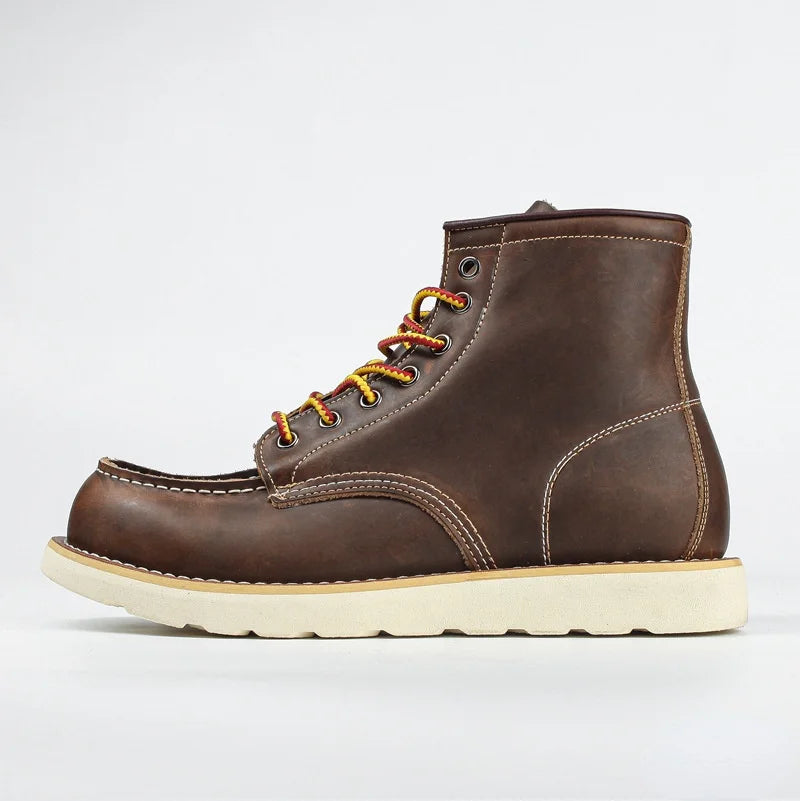 Amerikaanse Leren Enkelboots voor Mannen | Casual Veterschoenen van Crazy Horse Leer | Vintage Werklaarzen