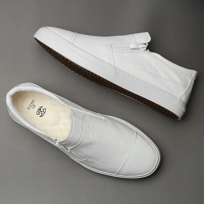 Herenslip-on Sneakers van PU Leer | Casual Loafers met Rits | Platte Comfortabele Herenschoenen