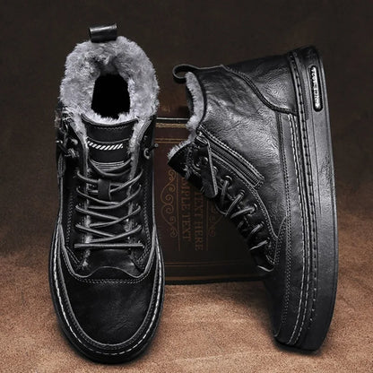 Winterlaarzen voor Mannen | Hoge Top Leren Schoenen | Casual Outdoor Winterlaarzen