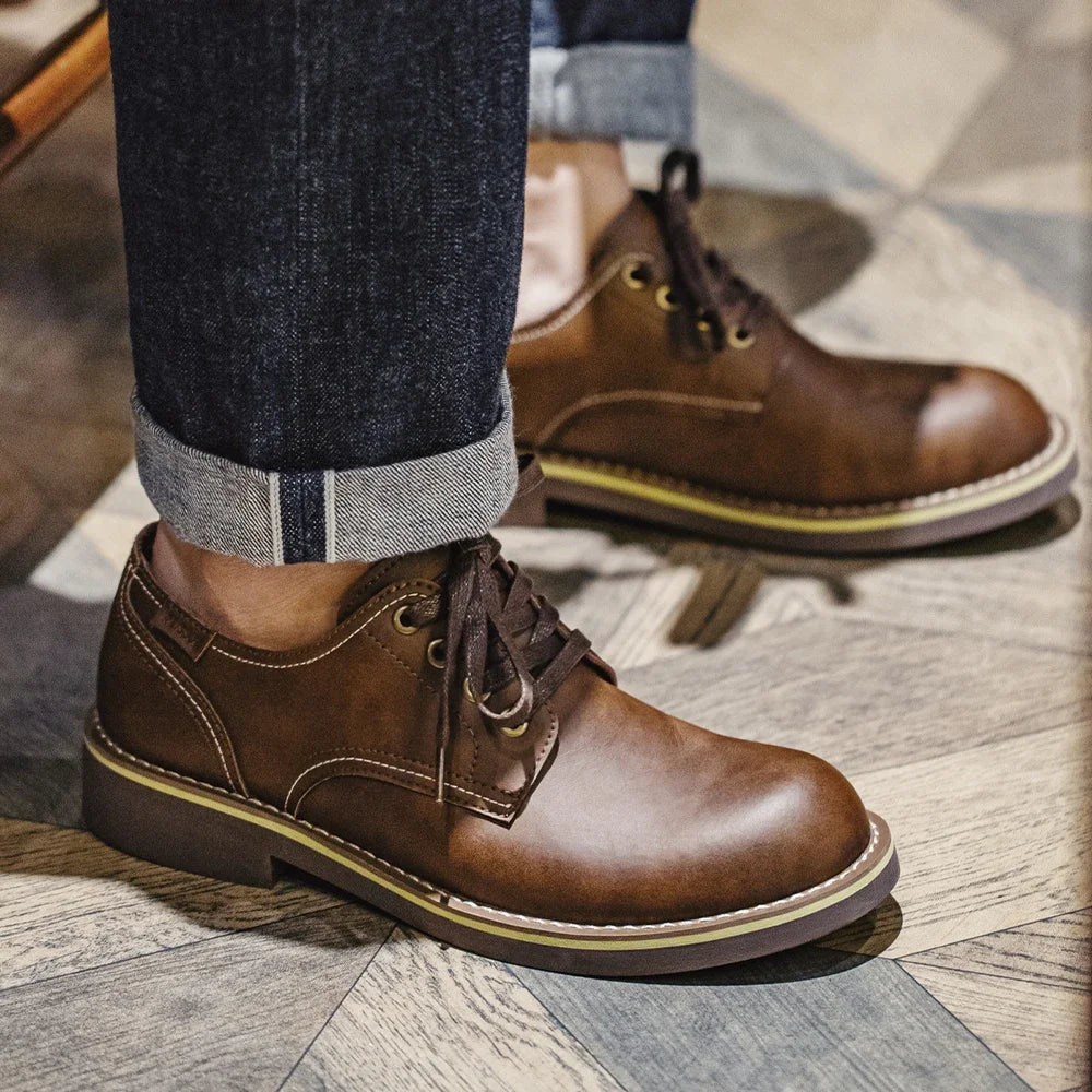 Leren Derby Schoenen voor Mannen | Vintage Amerikaanse Stijl | Casual Werkschoenen