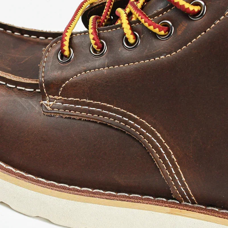 Amerikaanse Leren Enkelboots voor Mannen | Casual Veterschoenen van Crazy Horse Leer | Vintage Werklaarzen