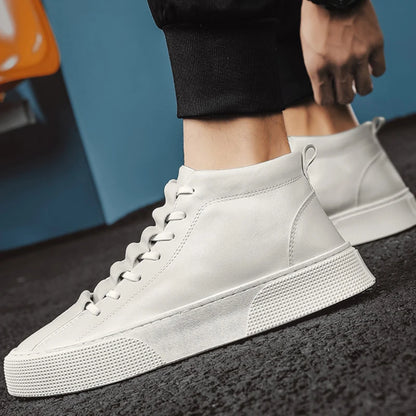 Hoge Casual Sneakers van Leer voor Mannen | Antislip Enkelboots voor Buiten | Comfortabele Wandelschoenen