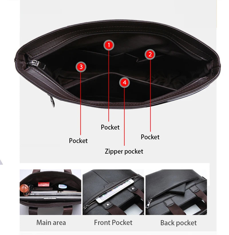 PU Leren Briefcase voor Mannen | Zakelijke Laptop Aktetas voor Documenten | 14" Executive Schoudertas