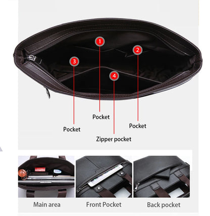 PU Leren Briefcase voor Mannen | Zakelijke Laptop Aktetas voor Documenten | 14" Executive Schoudertas