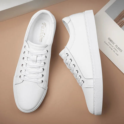 Leren Herensneakers | Casual Platte Schoenen | Zwart-Wit Skateboard Sneakers