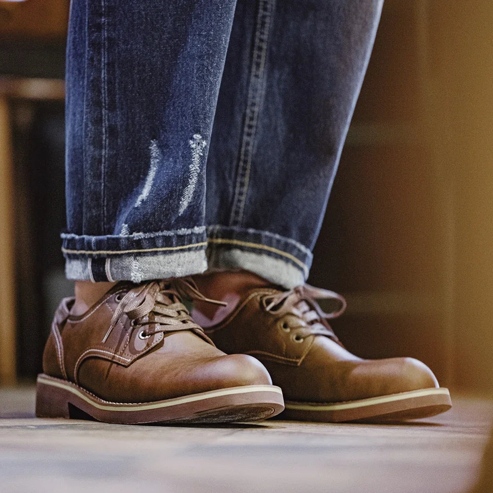 Leren Derby Schoenen voor Mannen | Vintage Amerikaanse Stijl | Casual Werkschoenen