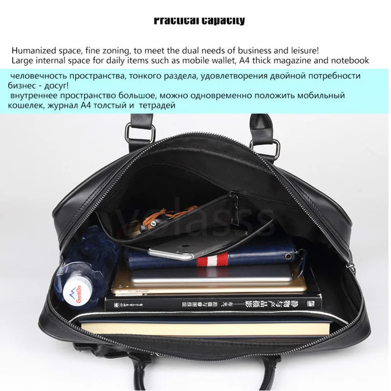 Leren 14-inch Laptop Schoudertas voor Heren | Messenger Bag | Zakelijke Aktetas met Verstelbare Band