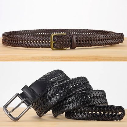 Gevlochten Echt Lederen Riem voor Mannen | Vintage Design zonder Gaten voor Jeans