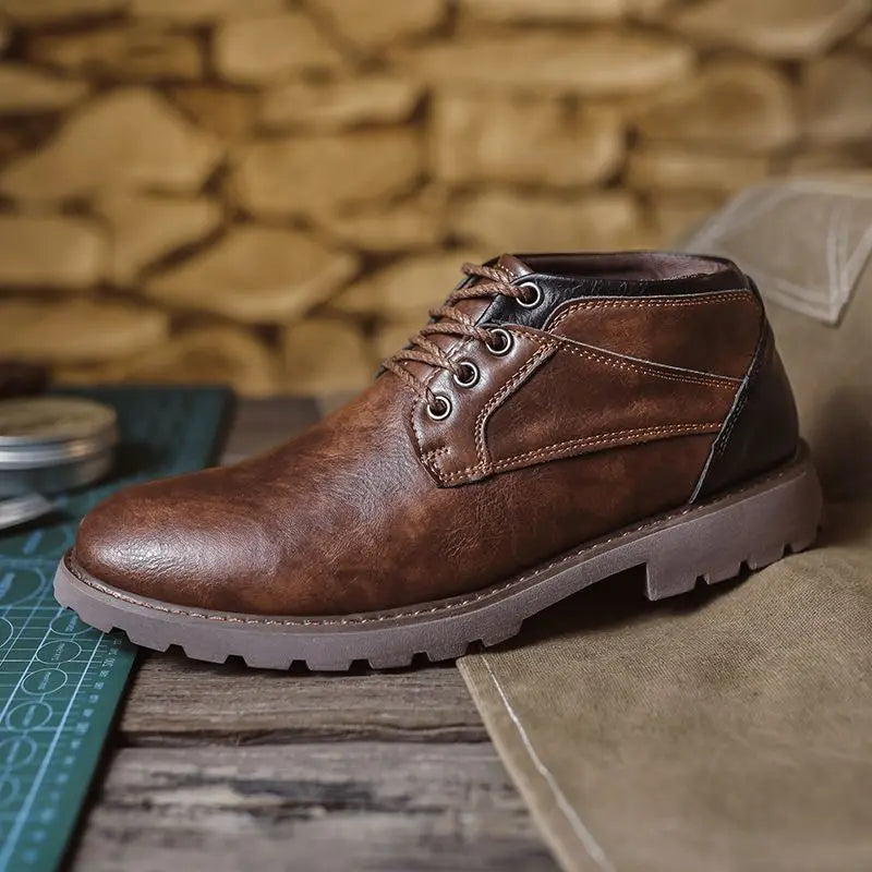 Handgemaakte Leren Enkellaarsjes voor Mannen | Casual Veterschoenen | Outdoor Mode Boots