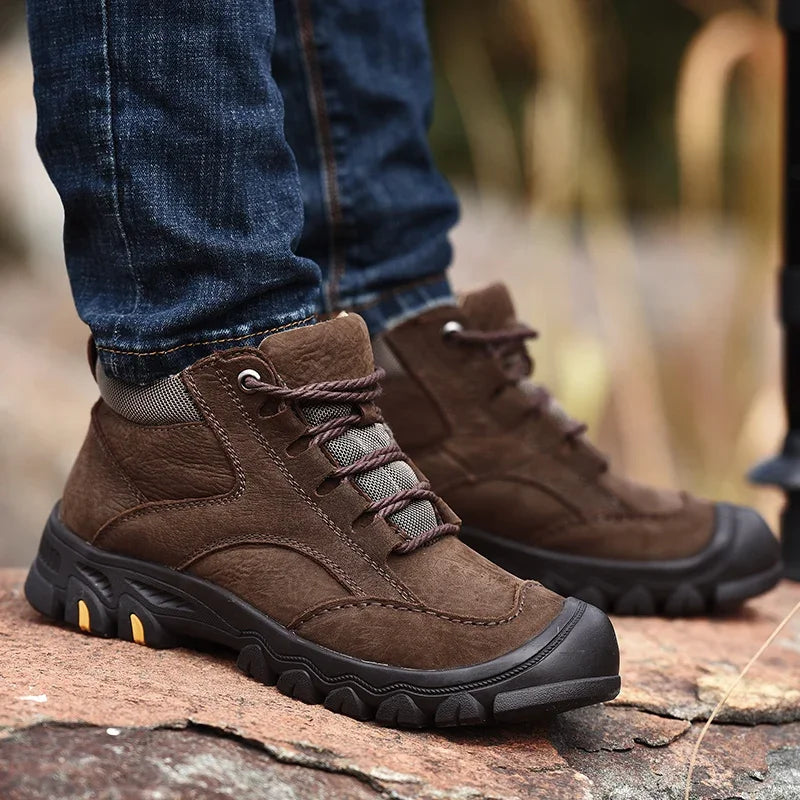 Luxe Handgemaakte Echte Lederen Werkschoenen voor Heren | Antislip Outdoor Sneaker | Comfortabele Werkschoenen