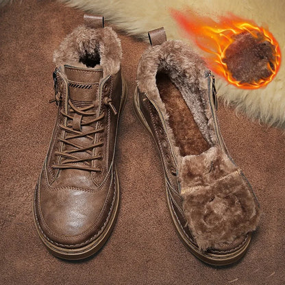 Winterlaarzen voor Mannen | Hoge Top Leren Schoenen | Casual Outdoor Winterlaarzen