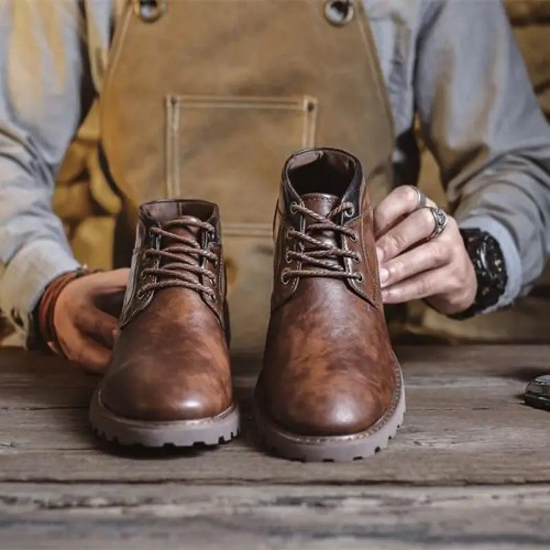 Handgemaakte Leren Enkellaarsjes voor Mannen | Casual Veterschoenen | Outdoor Mode Boots