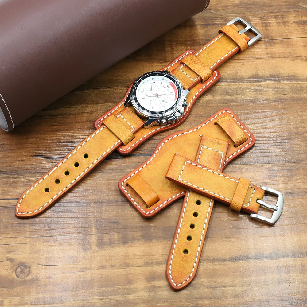 Cowhide Leren Smartwatch Band | 18mm-24mm Luxe Heren Horlogeband