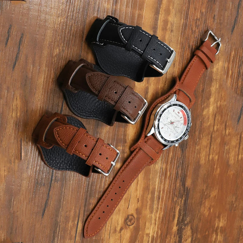 Crazy Horse Leren Cuff Watch Band | 18mm-22mm Heren Polsband voor Panerai