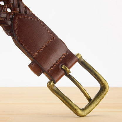 Gevlochten Echt Lederen Riem voor Mannen | Vintage Design zonder Gaten voor Jeans