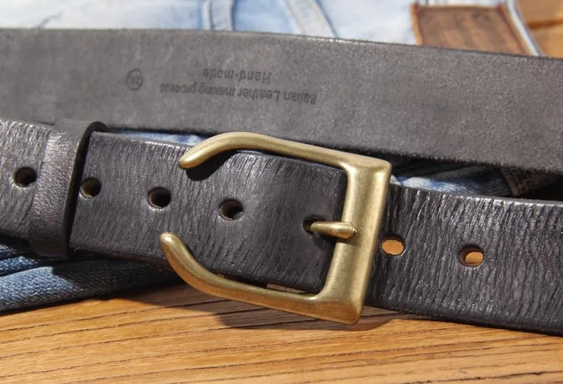 Extra Dikke Koeienhuid Leren Riem voor Heren | Retro Stijl | Messing Gesp met Gravure