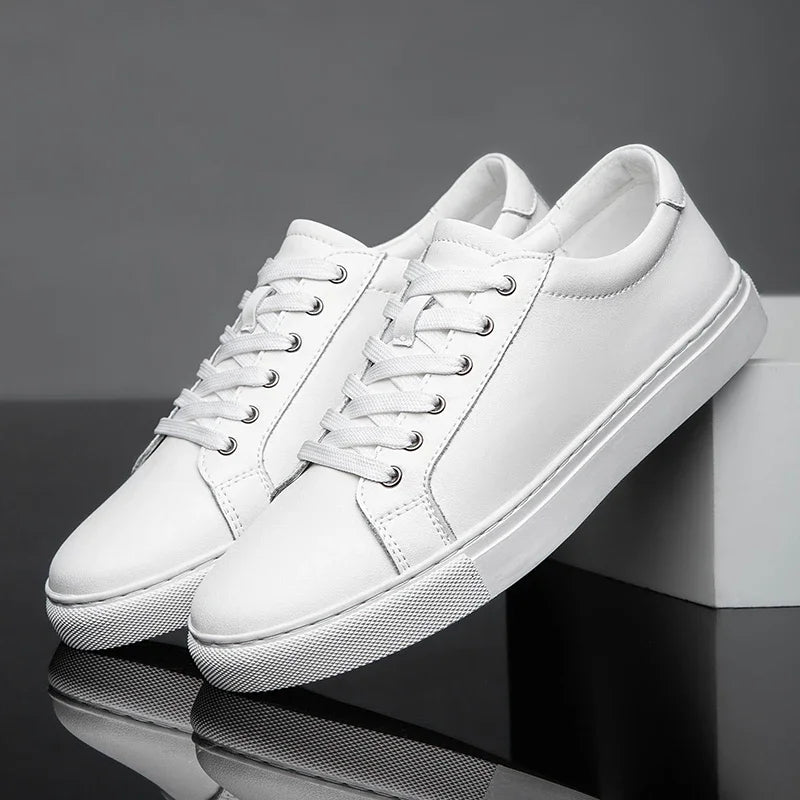 Leren Herensneakers | Casual Platte Schoenen | Zwart-Wit Skateboard Sneakers