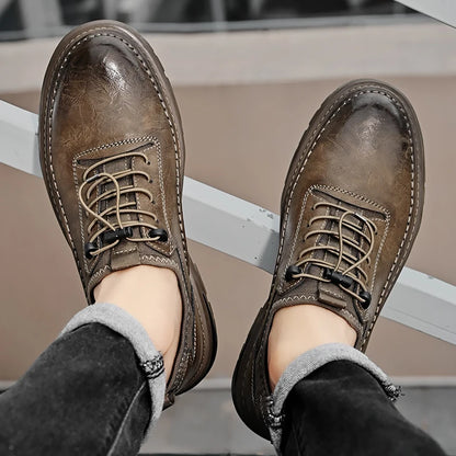 Leren Herensneakers voor Buiten | Leren Schoenen met Vetersluiting | Casual Heren Schoenen