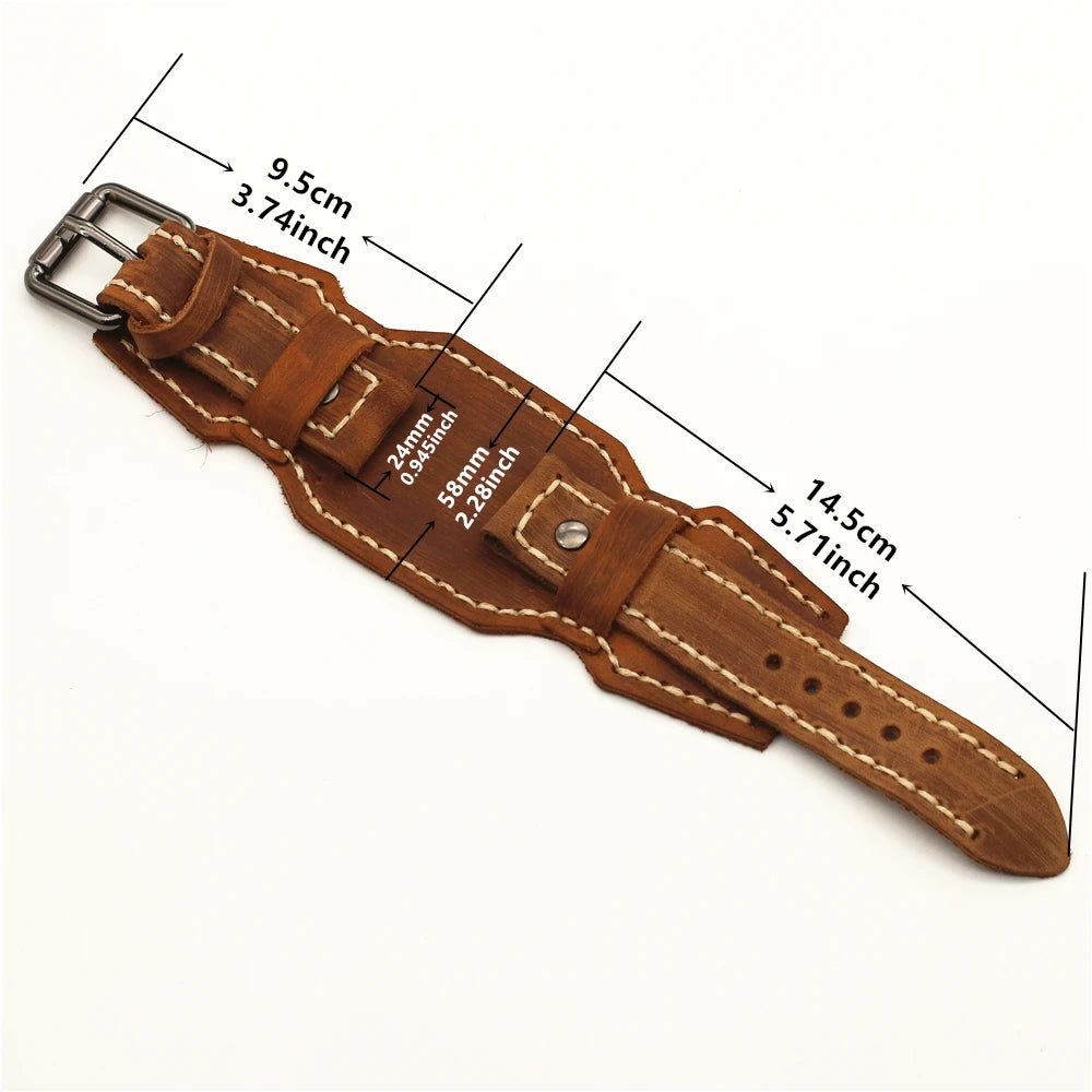 Handgemaakte Leren Horlogeband | 24mm Vintage Pin Belt voor Heren