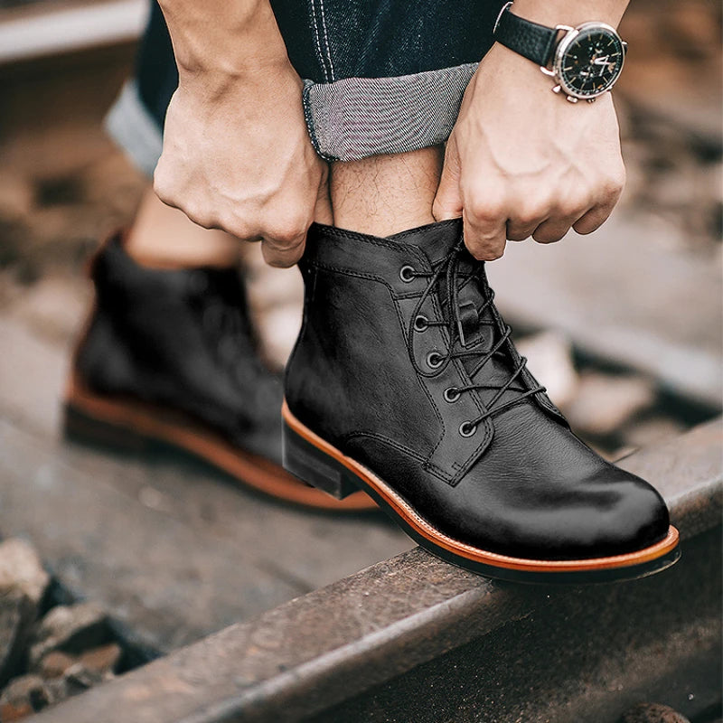 Handgemaakte Leren Boots voor Heren | Retro Enkelboots | Luxe Punk Street Style