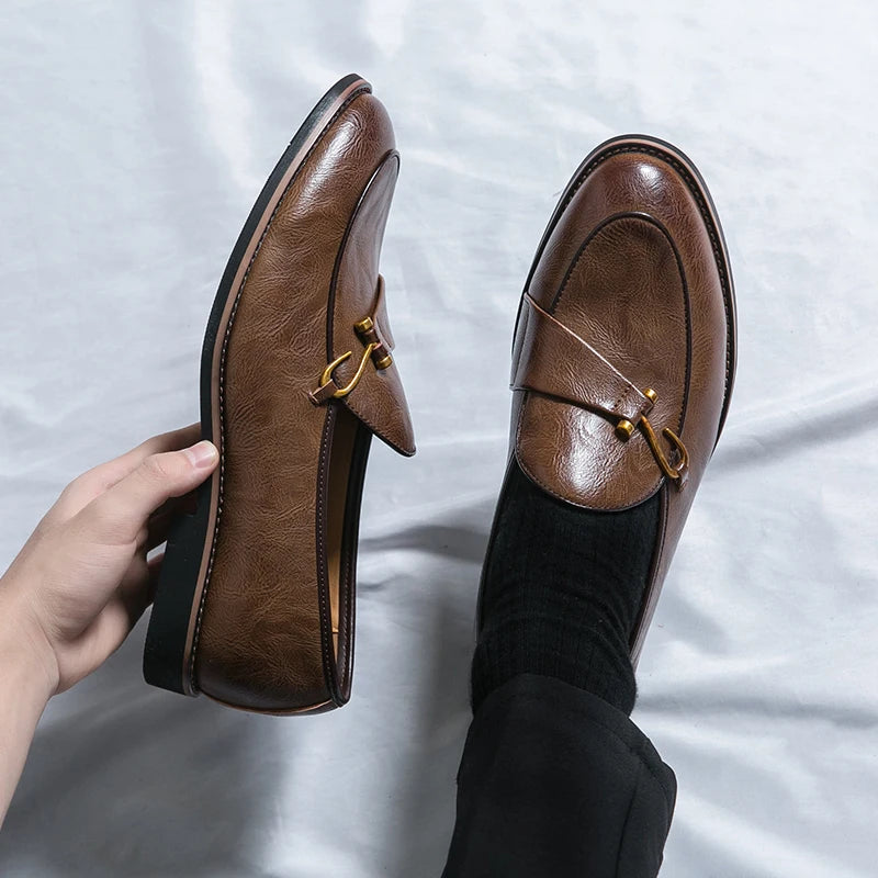 Zwarte Leren Loafers voor Mannen | Mode Formele Monk Schoenen | Handgemaakte Leren Business Schoenen