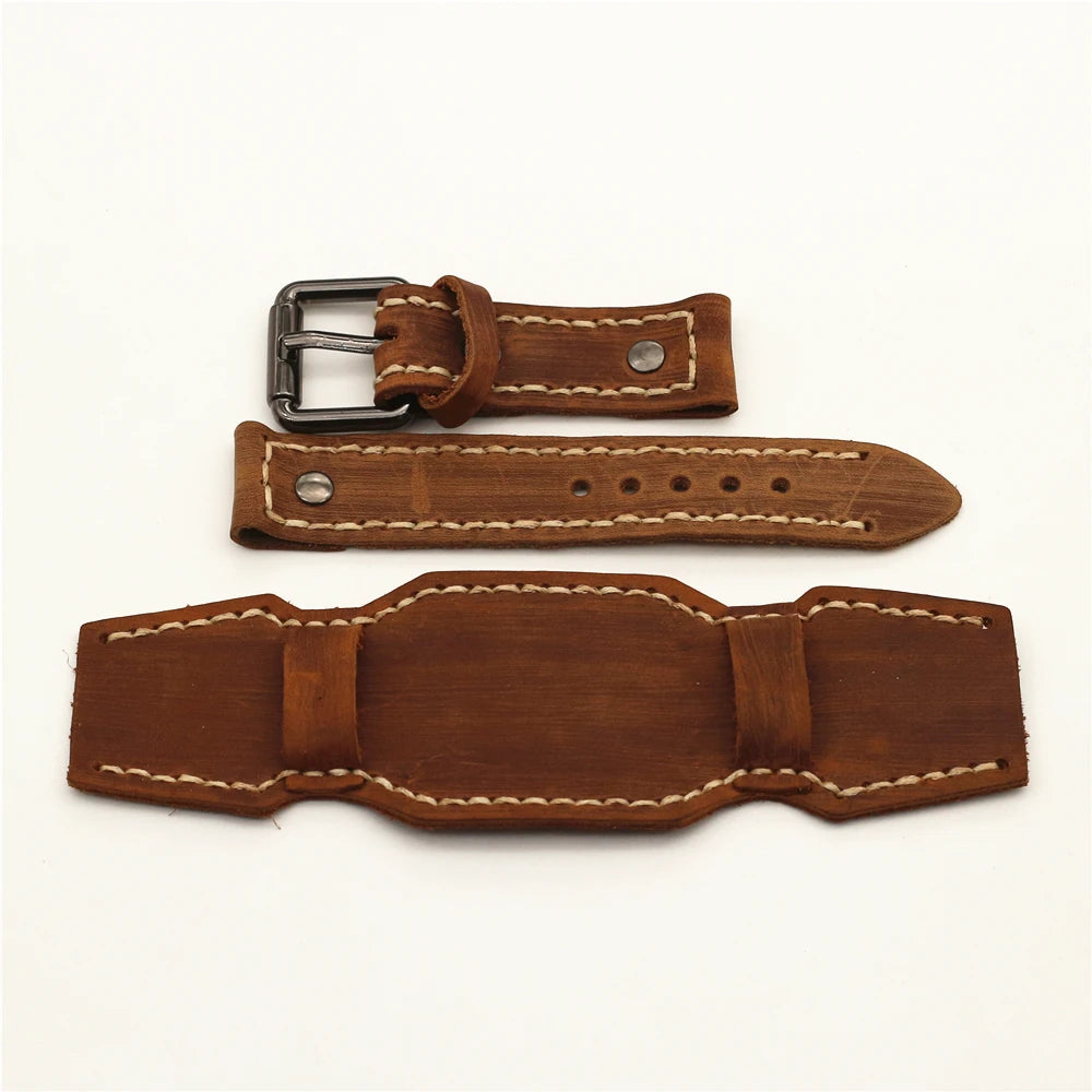 Handgemaakte Leren Horlogeband | 24mm Vintage Pin Belt voor Heren