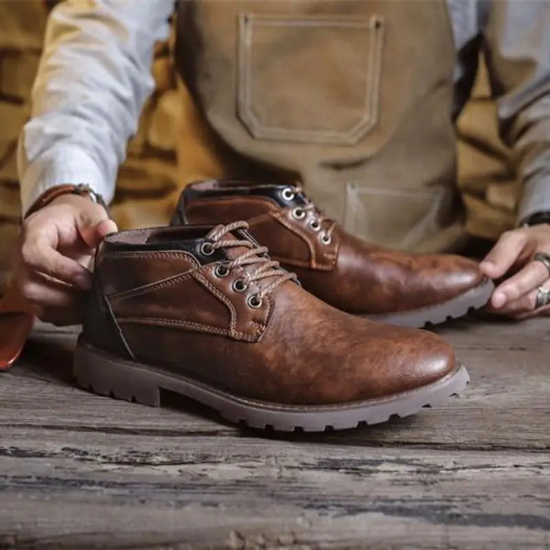 Handgemaakte Leren Enkellaarsjes voor Mannen | Casual Veterschoenen | Outdoor Mode Boots