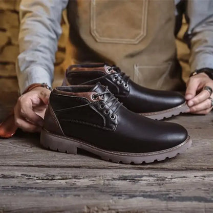 Handgemaakte Leren Enkellaarsjes voor Mannen | Casual Veterschoenen | Outdoor Mode Boots