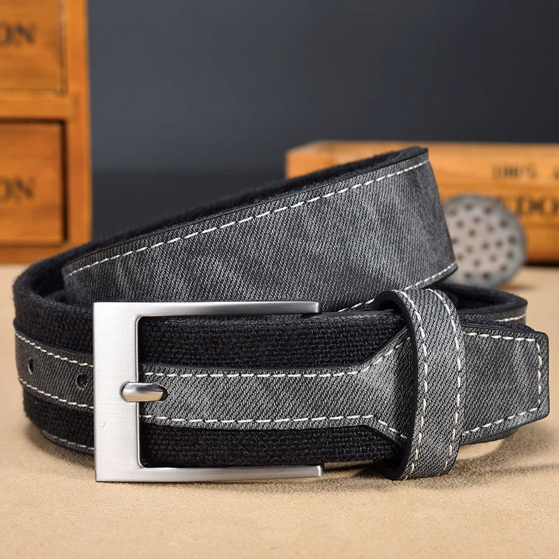 Casual Denim Canvas Riem voor Mannen | Patchwork Ontwerp voor Jeans | 3,5 CM Breedte, Hoge Kwaliteit